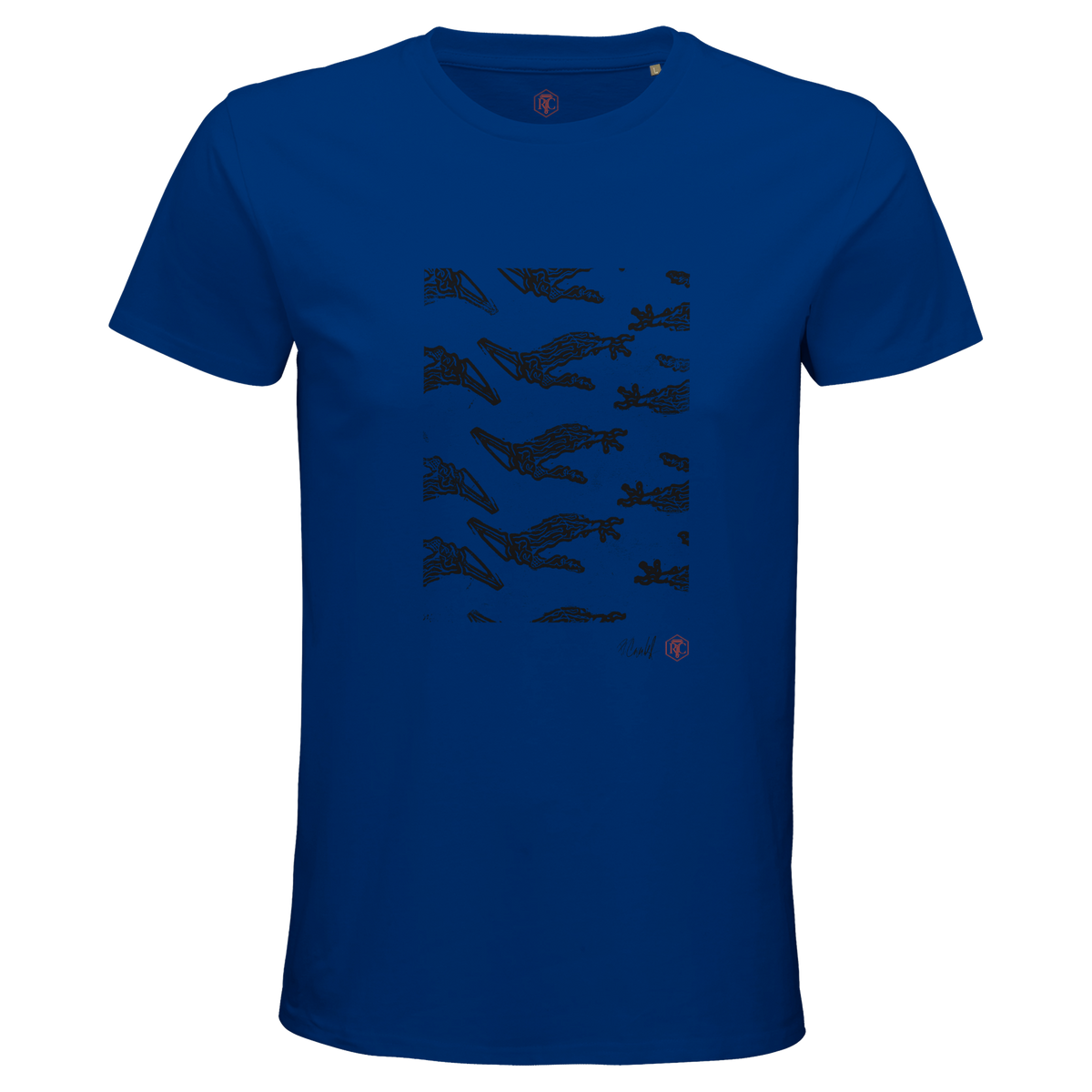Organic cotton T-shirt with the linocut “Claws” – royal blue, men’s cut