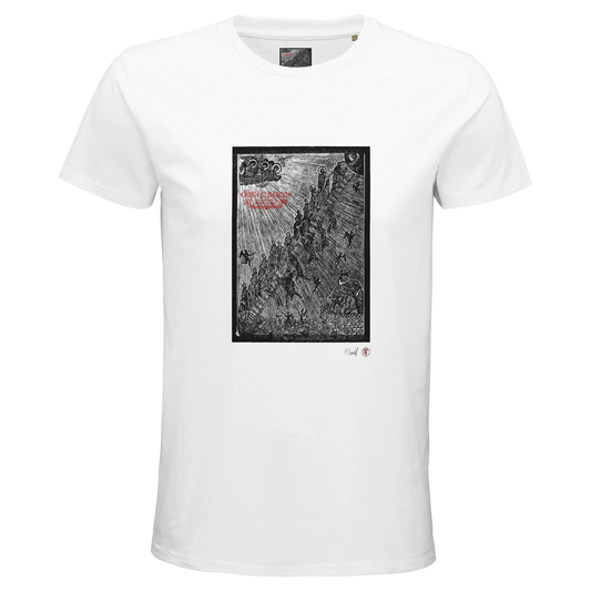 Organic cotton T-shirt with the linocut “The Ladder” – white, men’s cut
