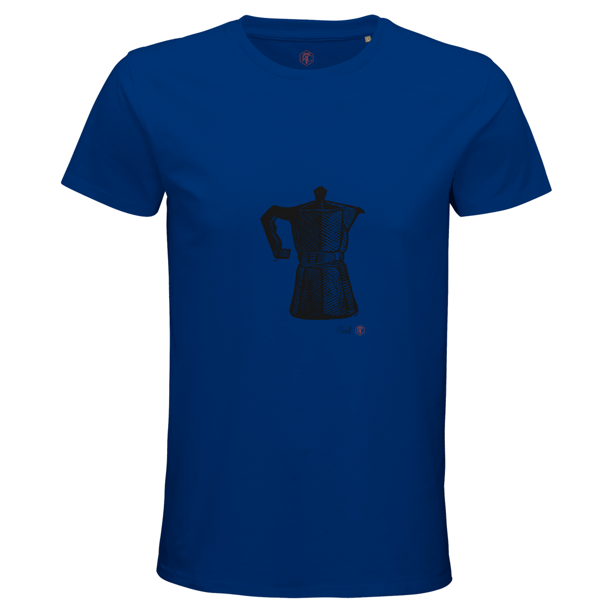 Organic cotton T-shirt with the linocut “Moka Pot” – royal blue, men’s cut