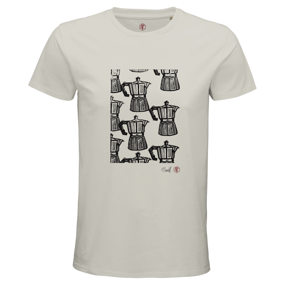 Organic cotton T-shirt with the linocut “Moka” – ash grey, men’s cut