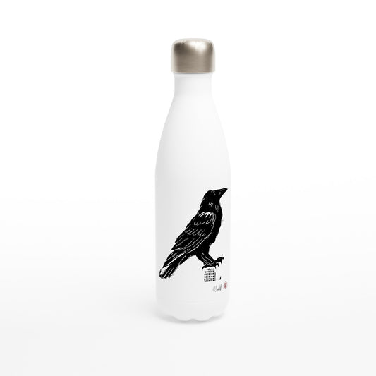 Stainless steel bottle with the linocut “Raven” – view 1