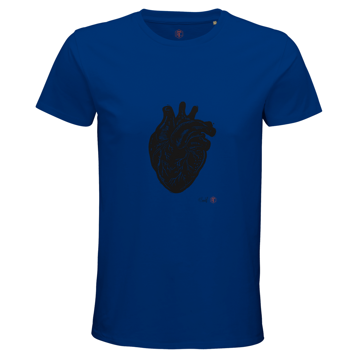 Organic cotton T-shirt with the linocut “Anatomical Heart” – royal blue, men’s cut