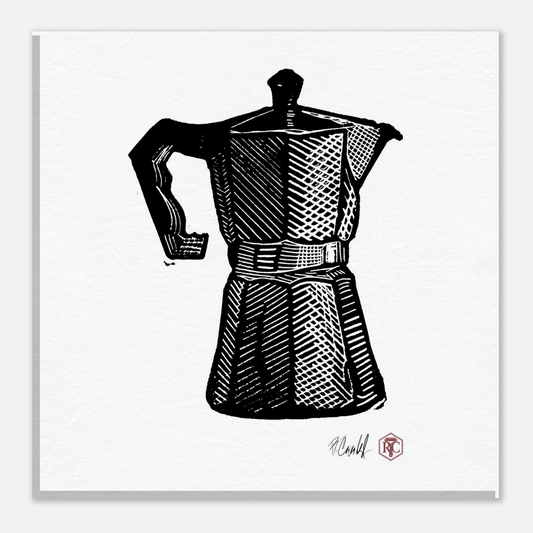 Canvas print 20 × 20 cm with the linocut “Moka Pot” – front view