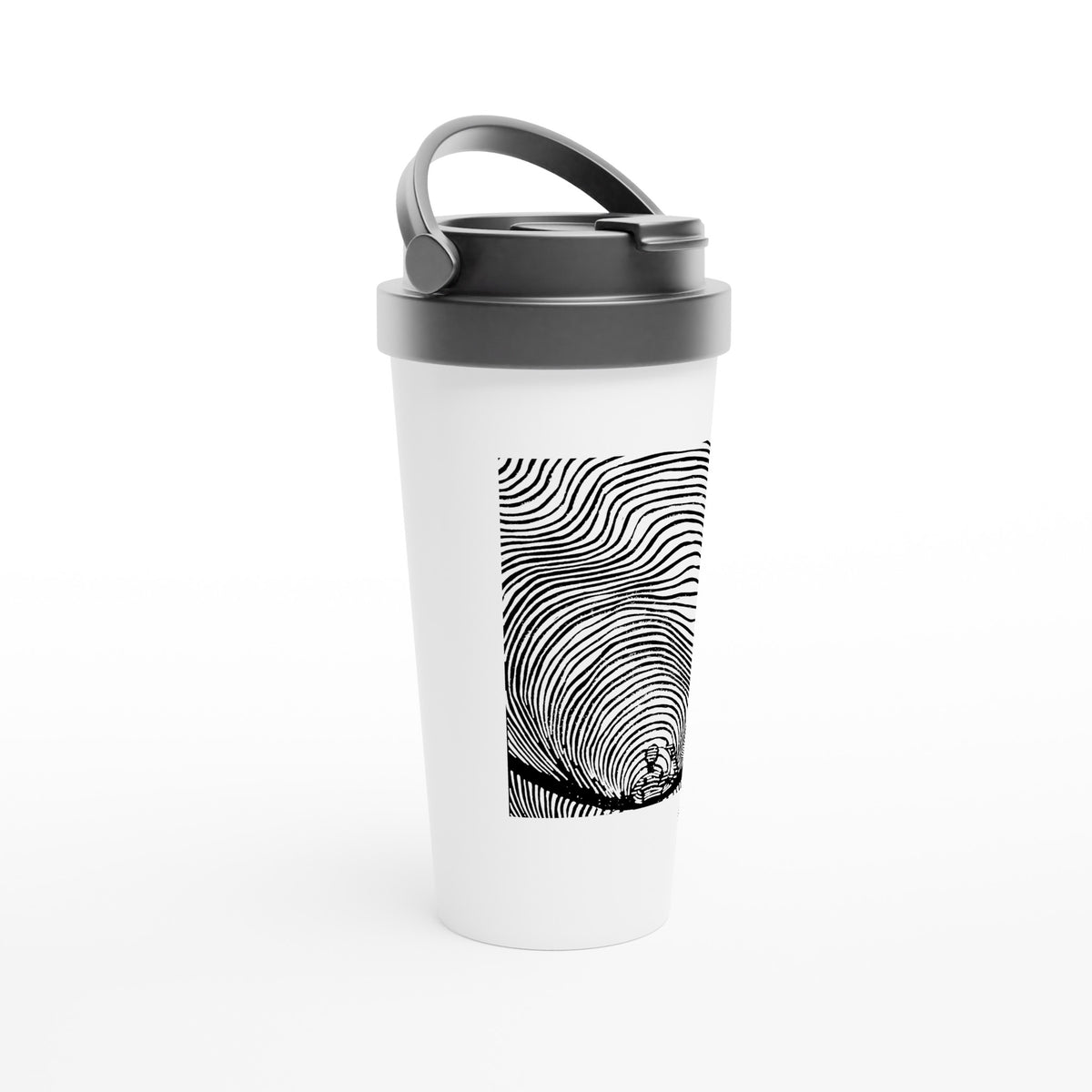 Stainless steel travel mug with the linocut “Waves” – view 2
