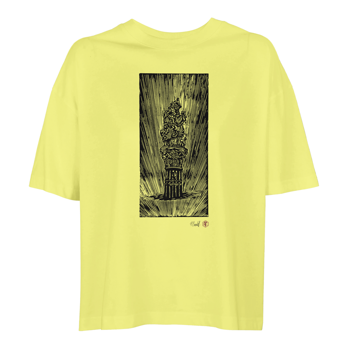 Organic cotton T-shirt with the linocut “The Fountain, Bern” – light yellow, women’s cut
