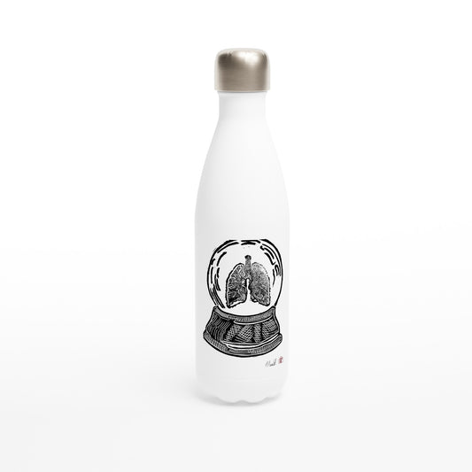 Stainless steel bottle with the linocut “Snow Globe Lungs” – view 1