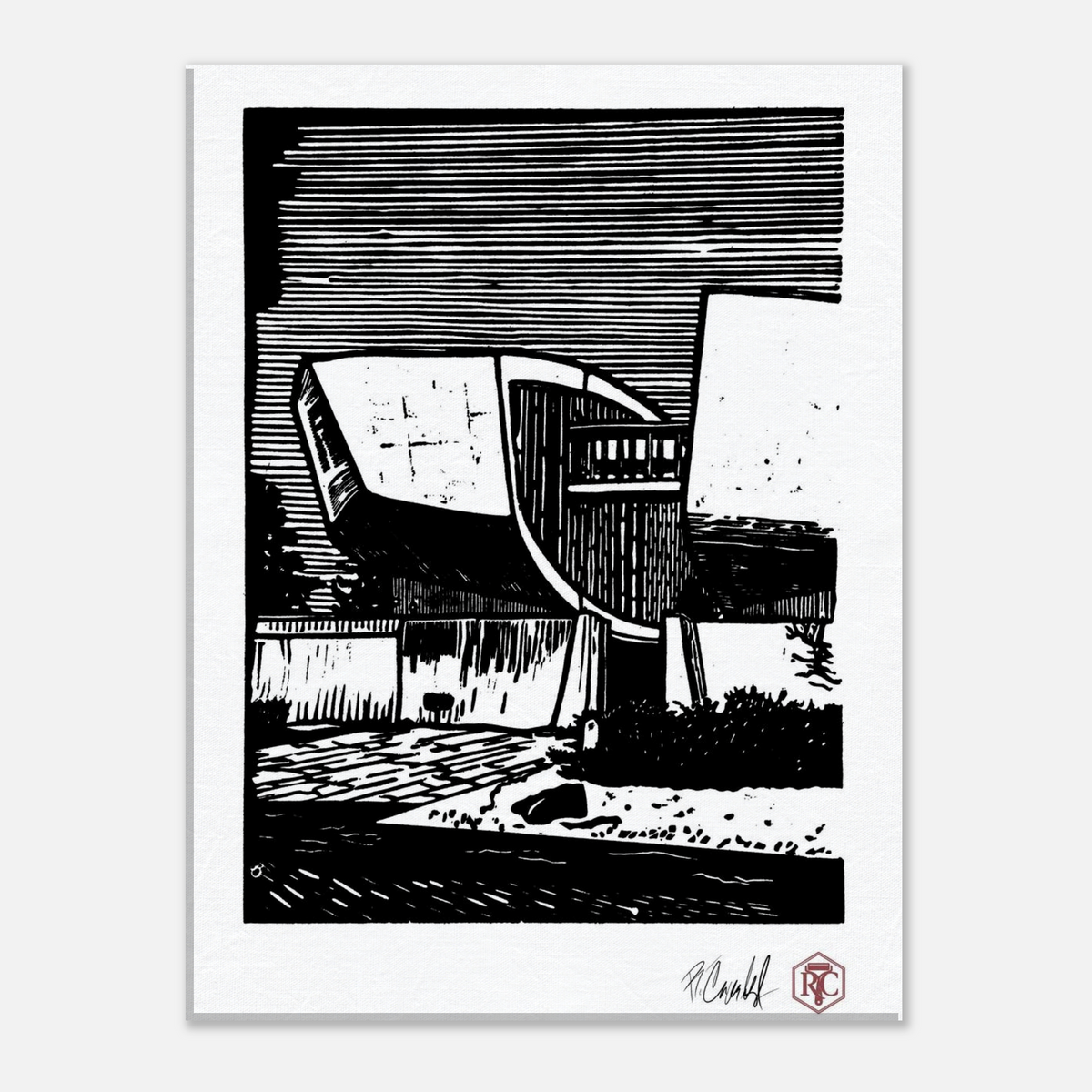 Canvas print 30 × 40 cm with the linocut “SNP” – front view
