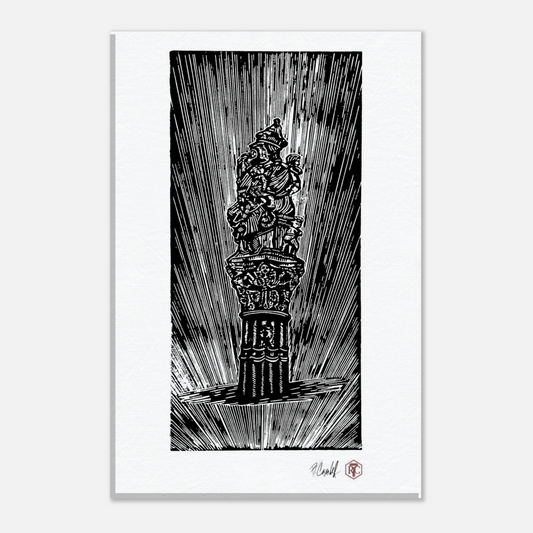 Canvas print 20 × 30 cm with the linocut “The Fountain, Bern” – front view