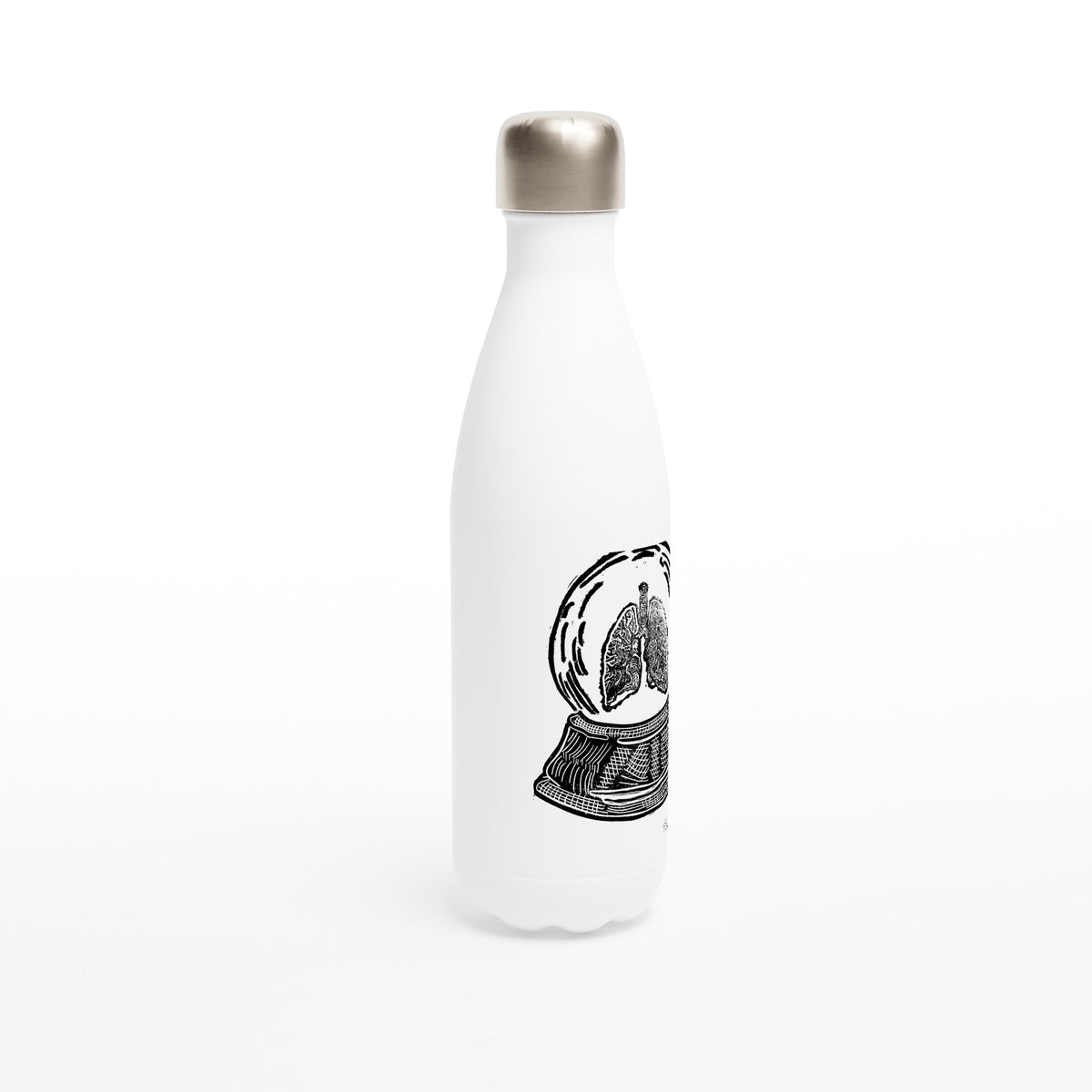 Stainless steel bottle with the linocut “Snow Globe Lungs” – view 2