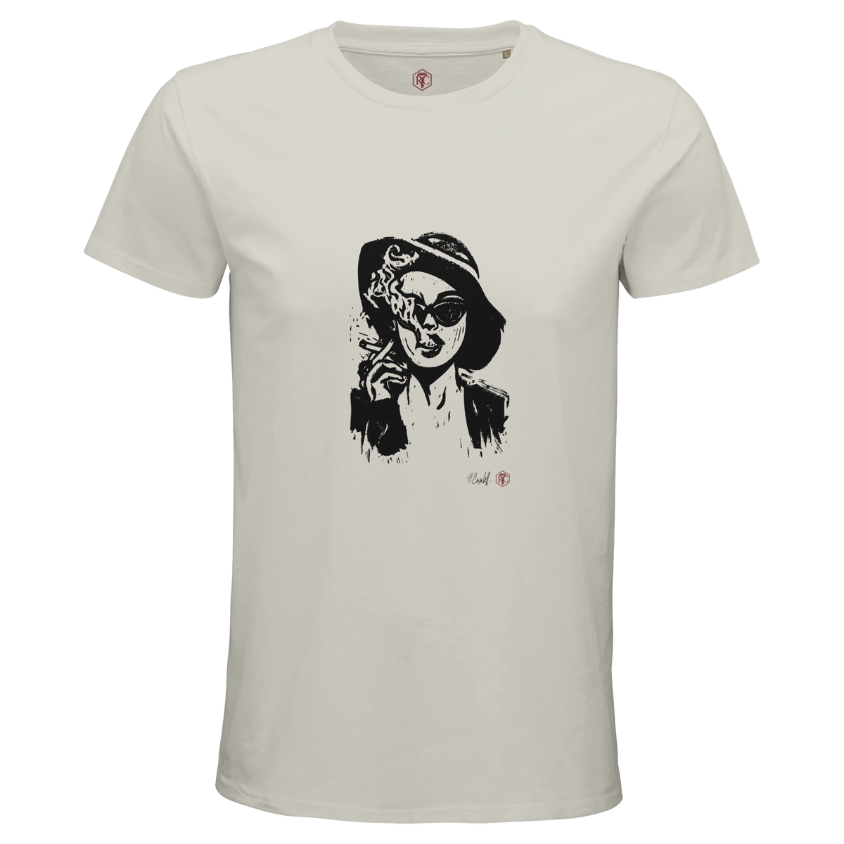 Organic cotton T-shirt with the linocut “Smoke” – ash grey, men’s cut
