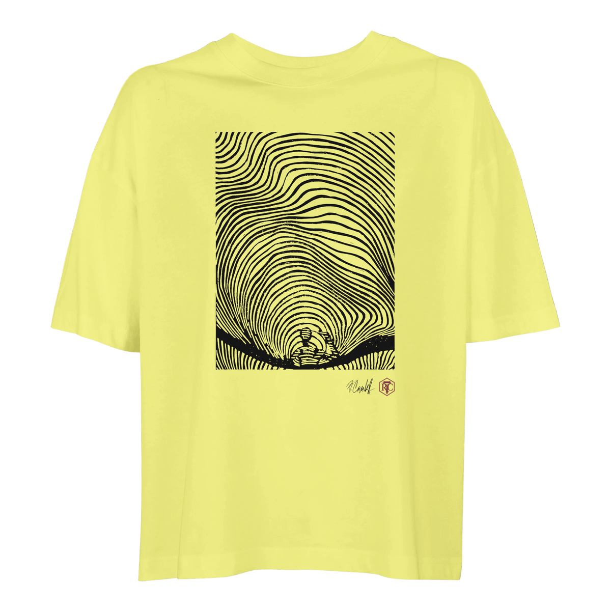 Organic cotton T-shirt with the linocut “Waves” – light yellow, women’s cut