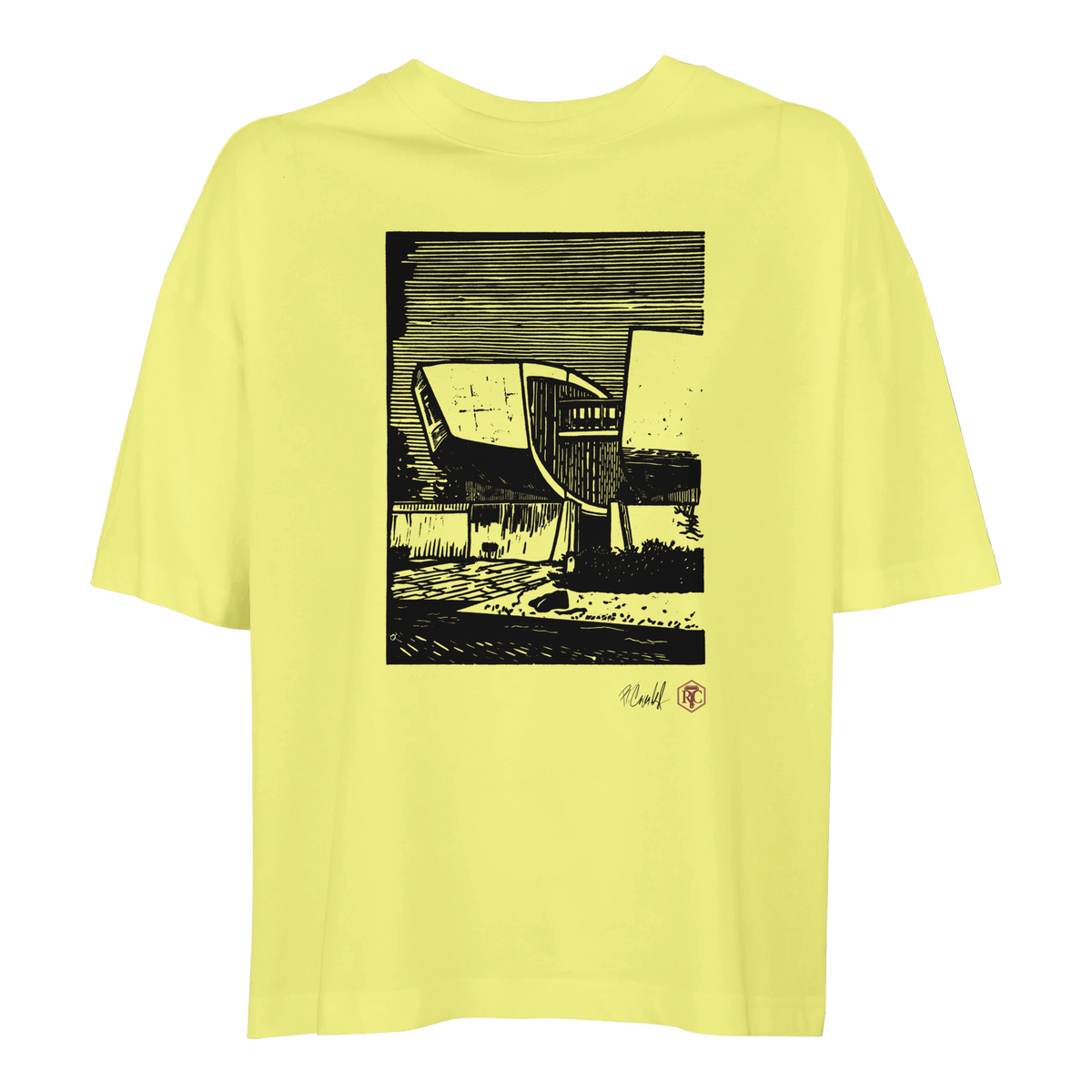 Organic cotton T-shirt with the linocut “SNP” – light yellow, women’s cut