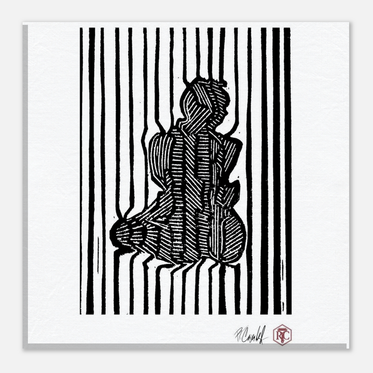 Canvas print 20 × 20 cm with the linocut “Stripes” – front view