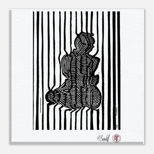 Canvas print 20 × 20 cm with the linocut “Stripes” – front view