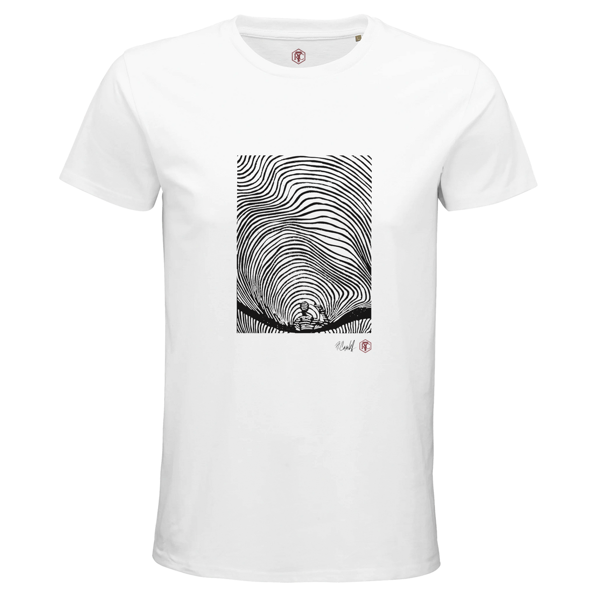 Organic cotton T-shirt with the linocut “Waves” – white, men’s cut