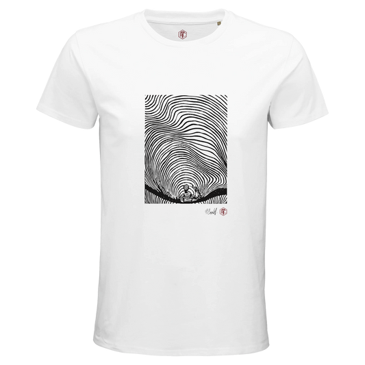 Organic cotton T-shirt with the linocut “Waves” – white, men’s cut