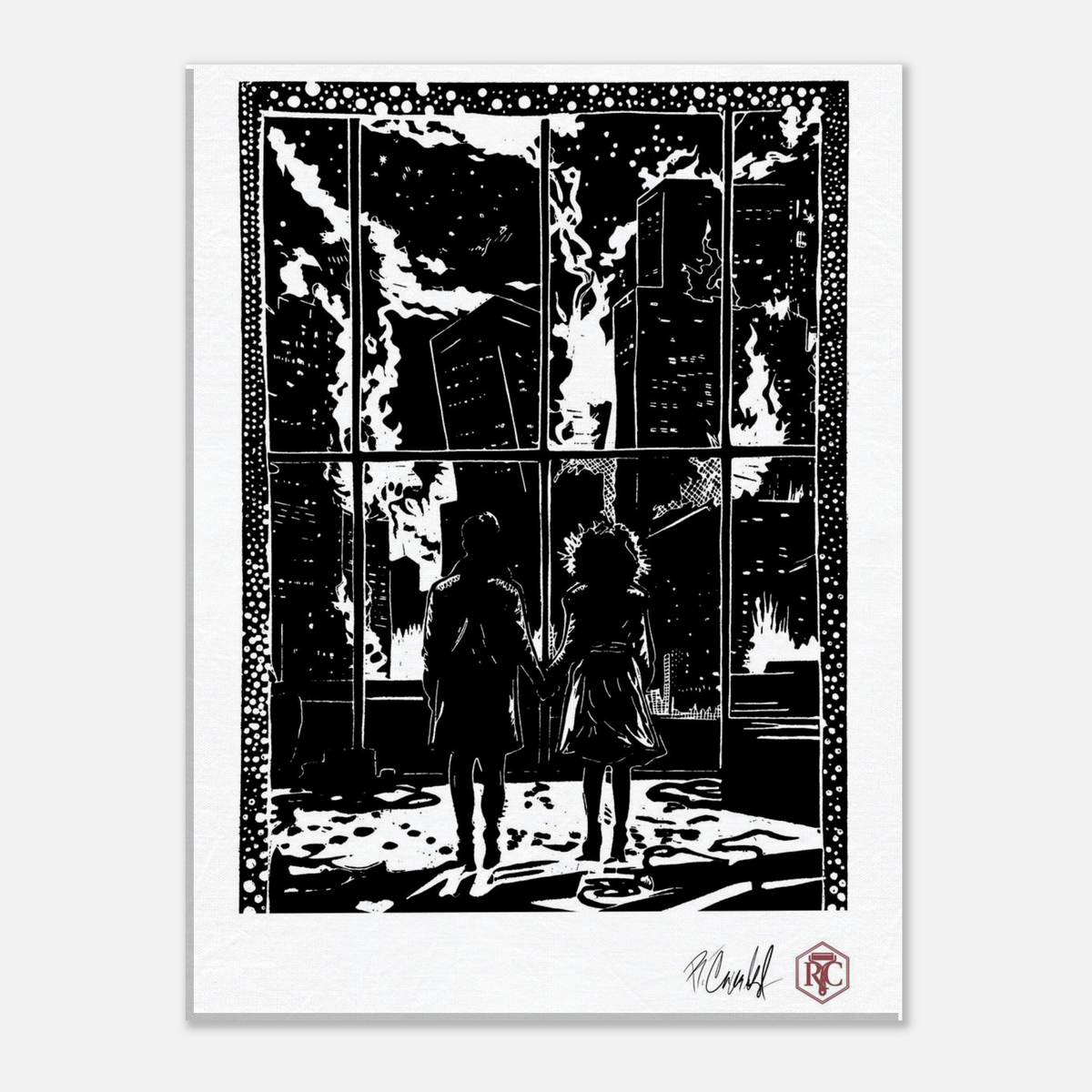 Canvas print 30 × 40 cm with the linocut “The Window” – front view
