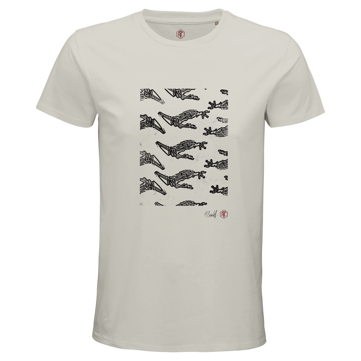Organic cotton T-shirt with the linocut “Claws” – ash grey, men’s cut