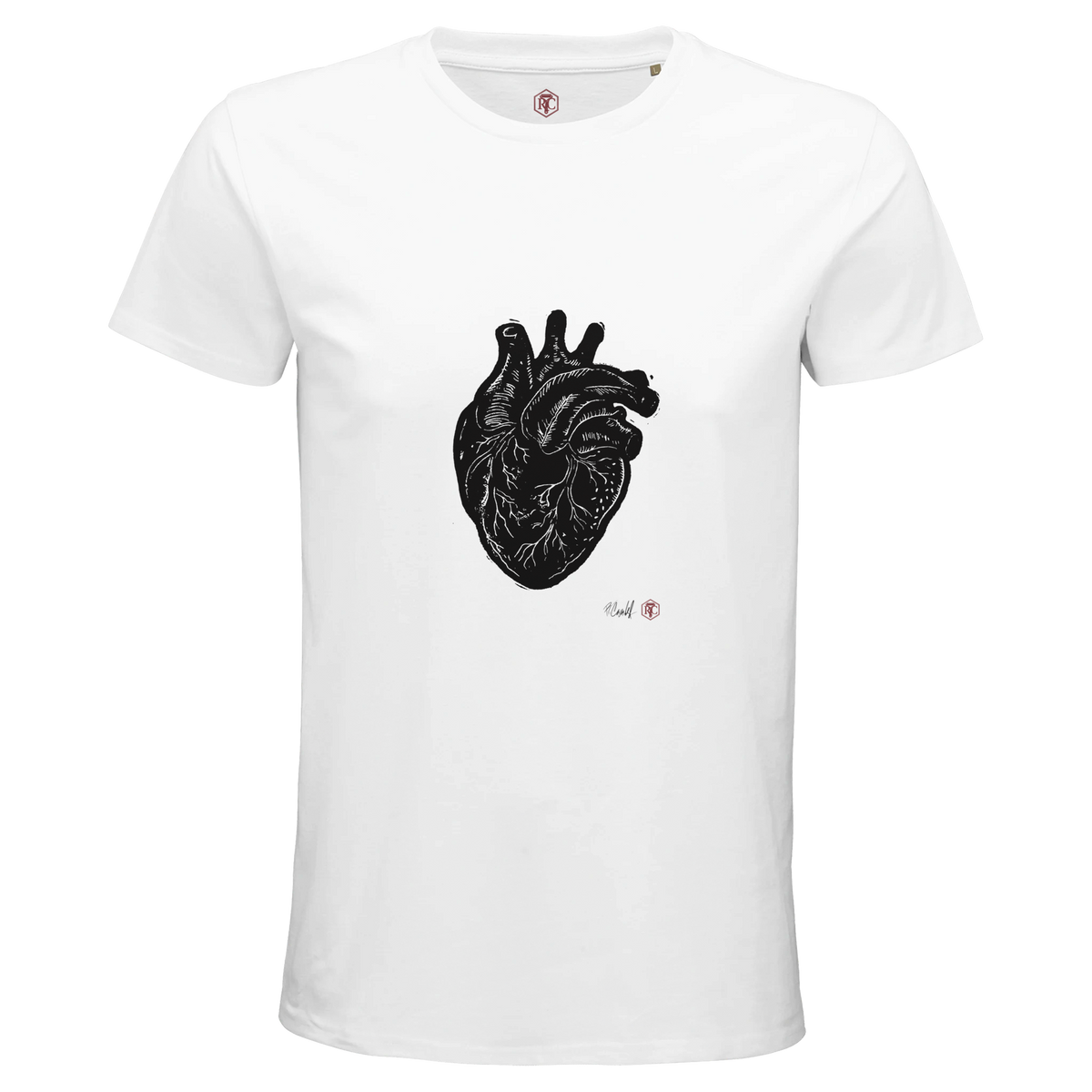 Organic cotton T-shirt with the linocut “Anatomical Heart” – white, men’s cut