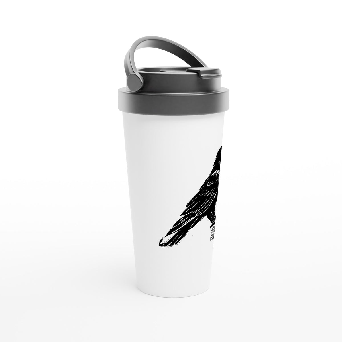 Stainless steel travel mug with the linocut “Raven” – view 2