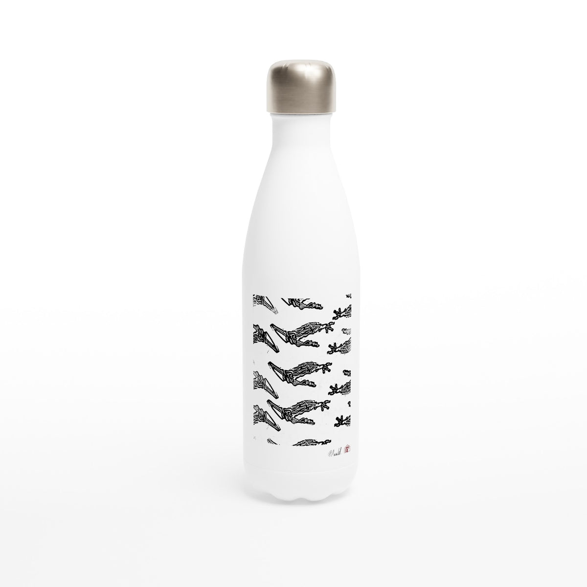 Stainless steel bottle with the linocut “Claws” – view 1