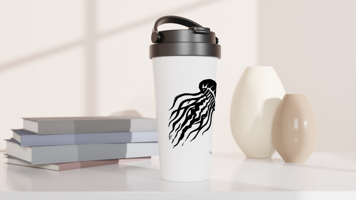 Stainless steel travel mug with the linocut “Jellyfish” – view 3