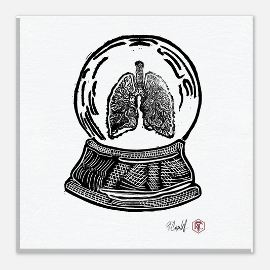 Canvas print 20 × 20 cm with the linocut “Snow Globe Lungs” – front view