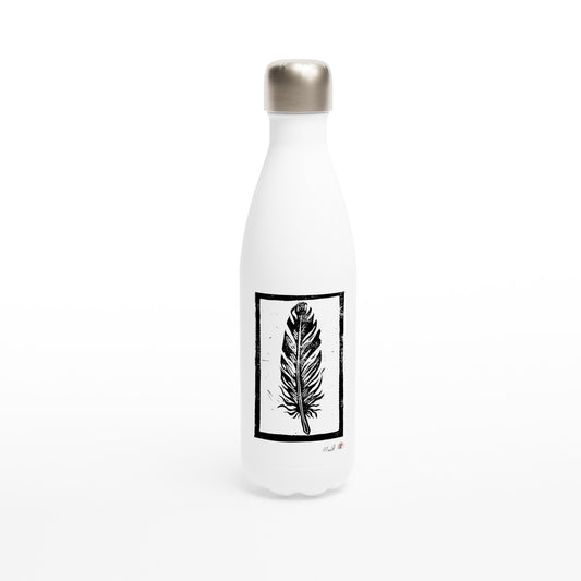 Stainless steel bottle with the linocut “Feather” – view 1