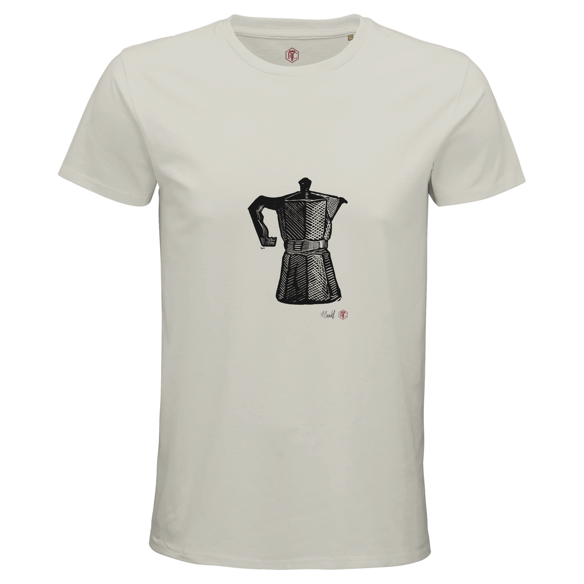 Organic cotton T-shirt with the linocut “Moka Pot” – ash grey, men’s cut