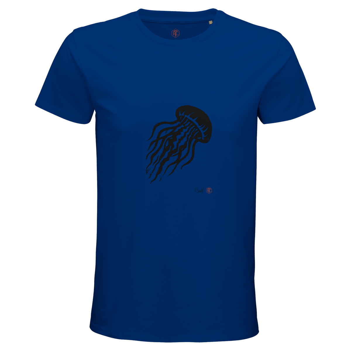 Organic cotton T-shirt with the linocut “Jellyfish” – royal blue, men’s cut