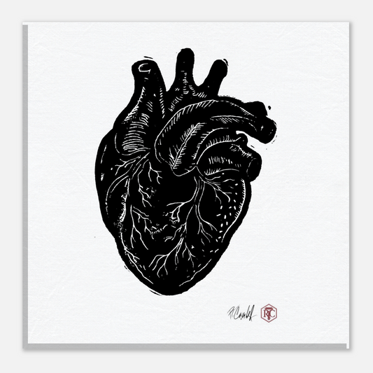 Canvas print 20 × 20 cm with the linocut “Anatomical Heart” – front view