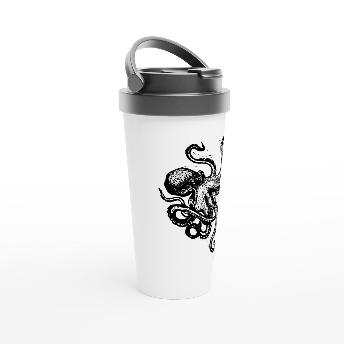 Stainless steel travel mug with the linocut “Octopus” – view 2
