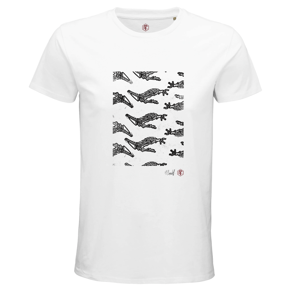 Organic cotton T-shirt with the linocut “Claws” – white, men’s cut