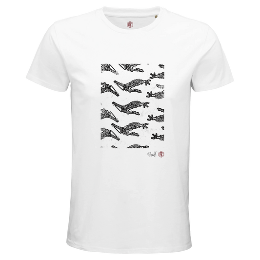 Organic cotton T-shirt with the linocut “Claws” – white, men’s cut