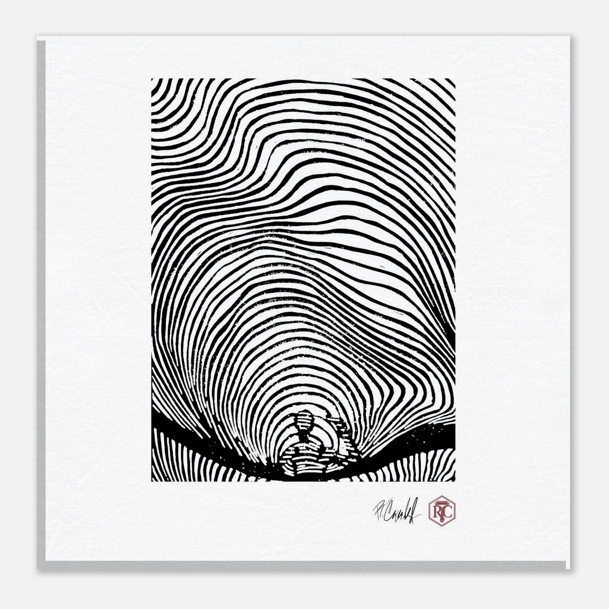 Canvas print 20 × 20 cm with the linocut “Waves” – front view