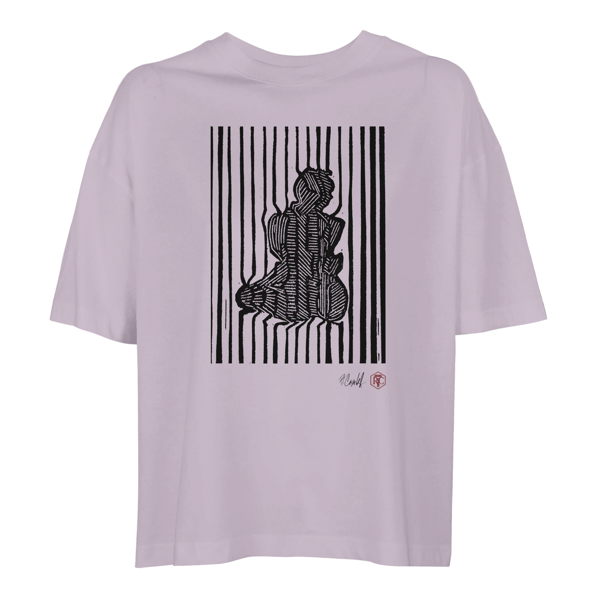 Organic cotton T-shirt with the linocut “Stripes” – lilac, women’s cut