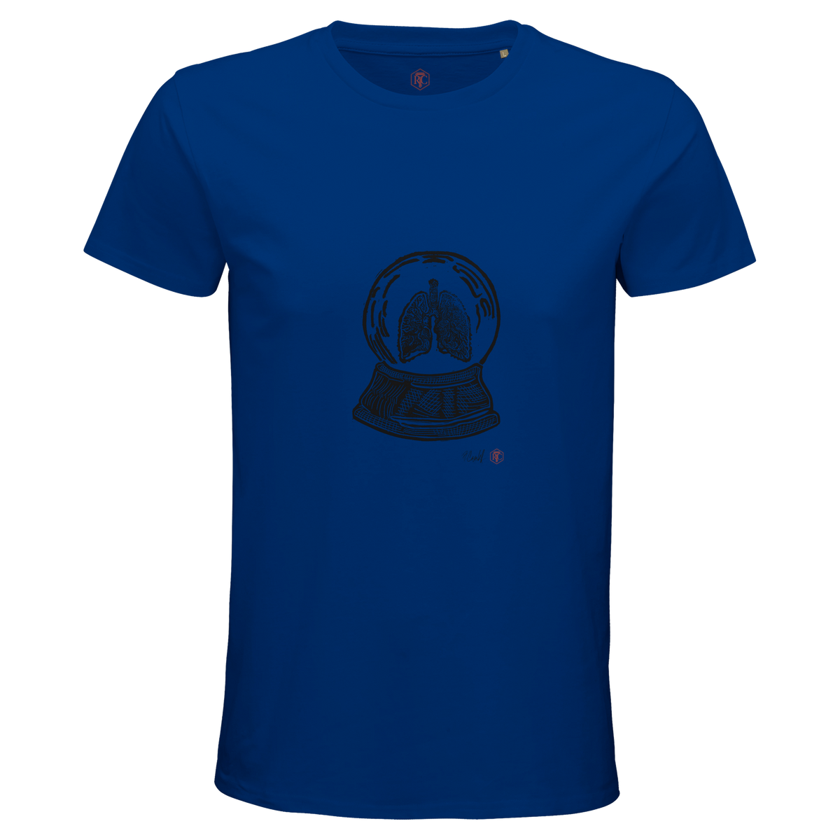 Organic cotton T-shirt with the linocut “Snow Globe Lungs” – royal blue, men’s cut
