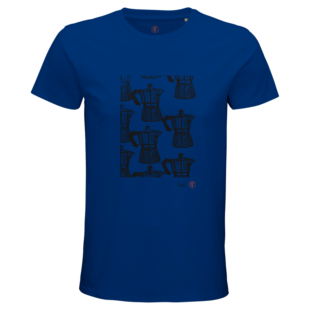 Organic cotton T-shirt with the linocut “Moka” – royal blue, men’s cut