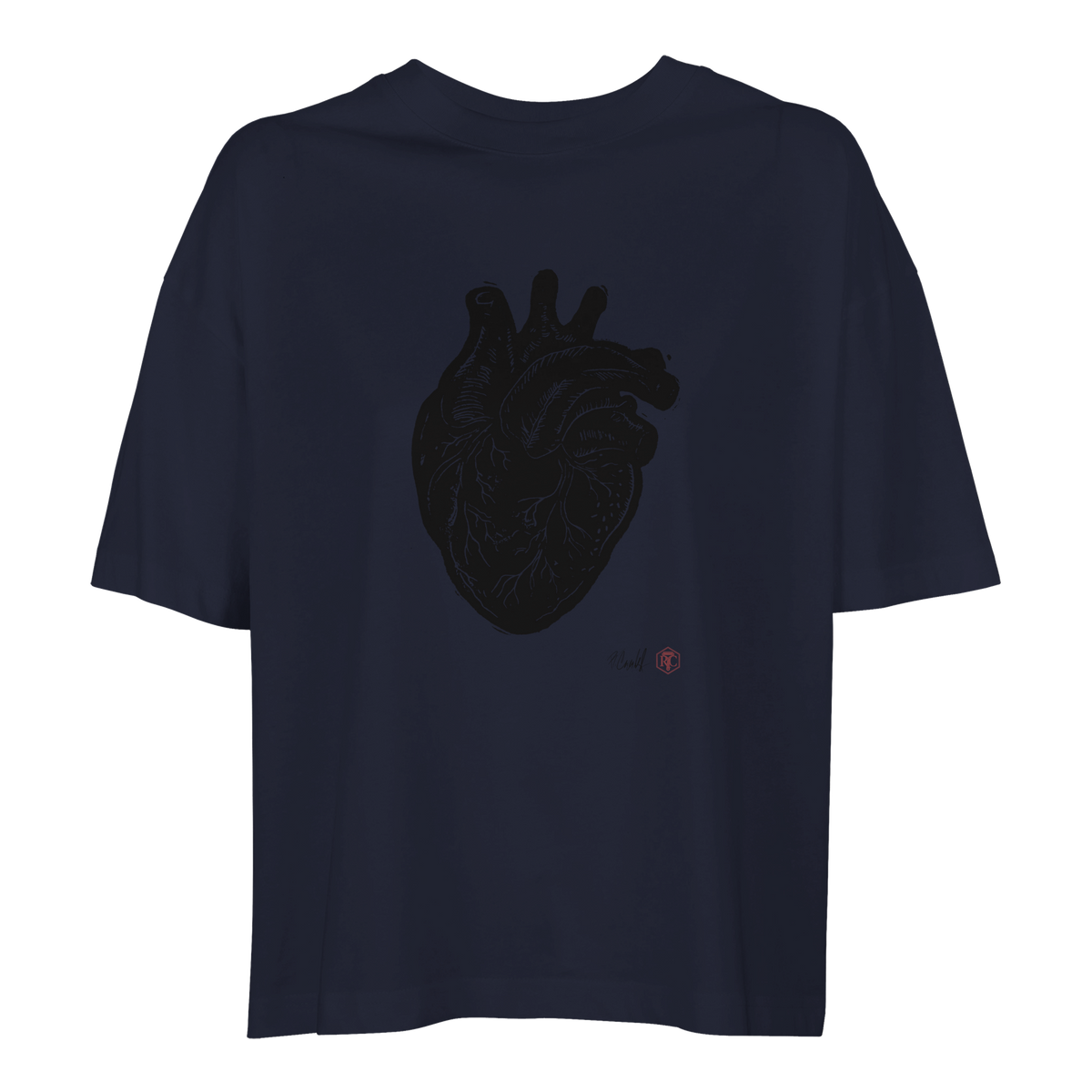 Organic cotton T-shirt with the linocut “Anatomical Heart” – navy blue, women’s cut