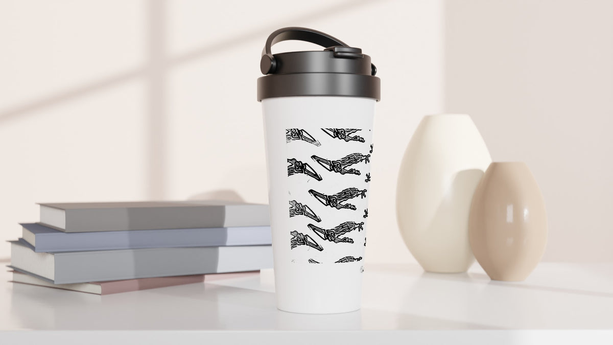 Stainless steel travel mug with the linocut “Claws” – view 3