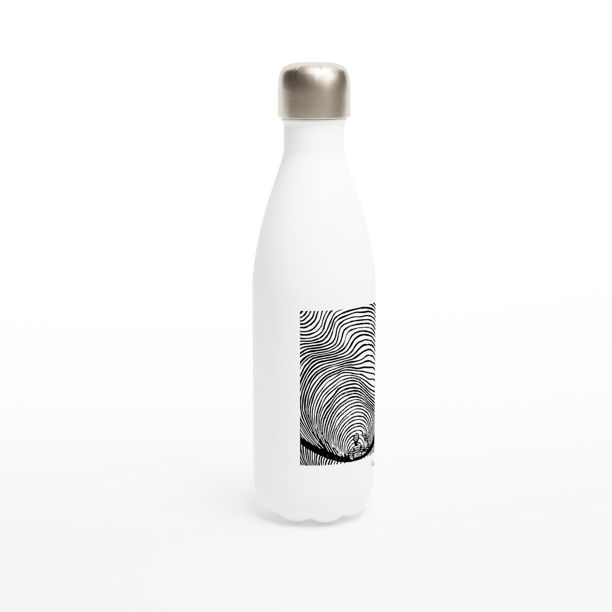 Stainless steel bottle with the linocut “Waves” – view 2