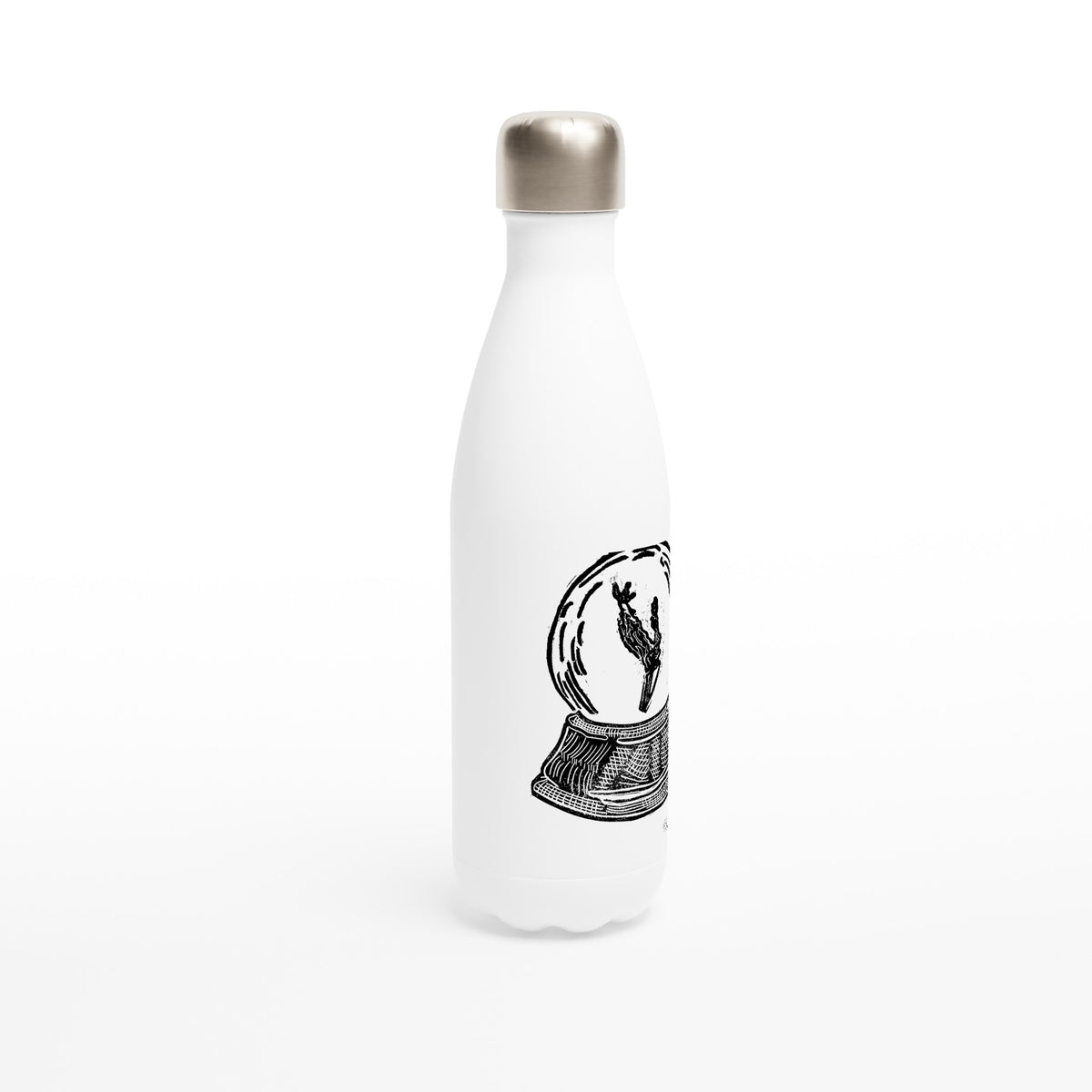 Stainless steel bottle with the linocut “Snow Globe Branch” – view 2