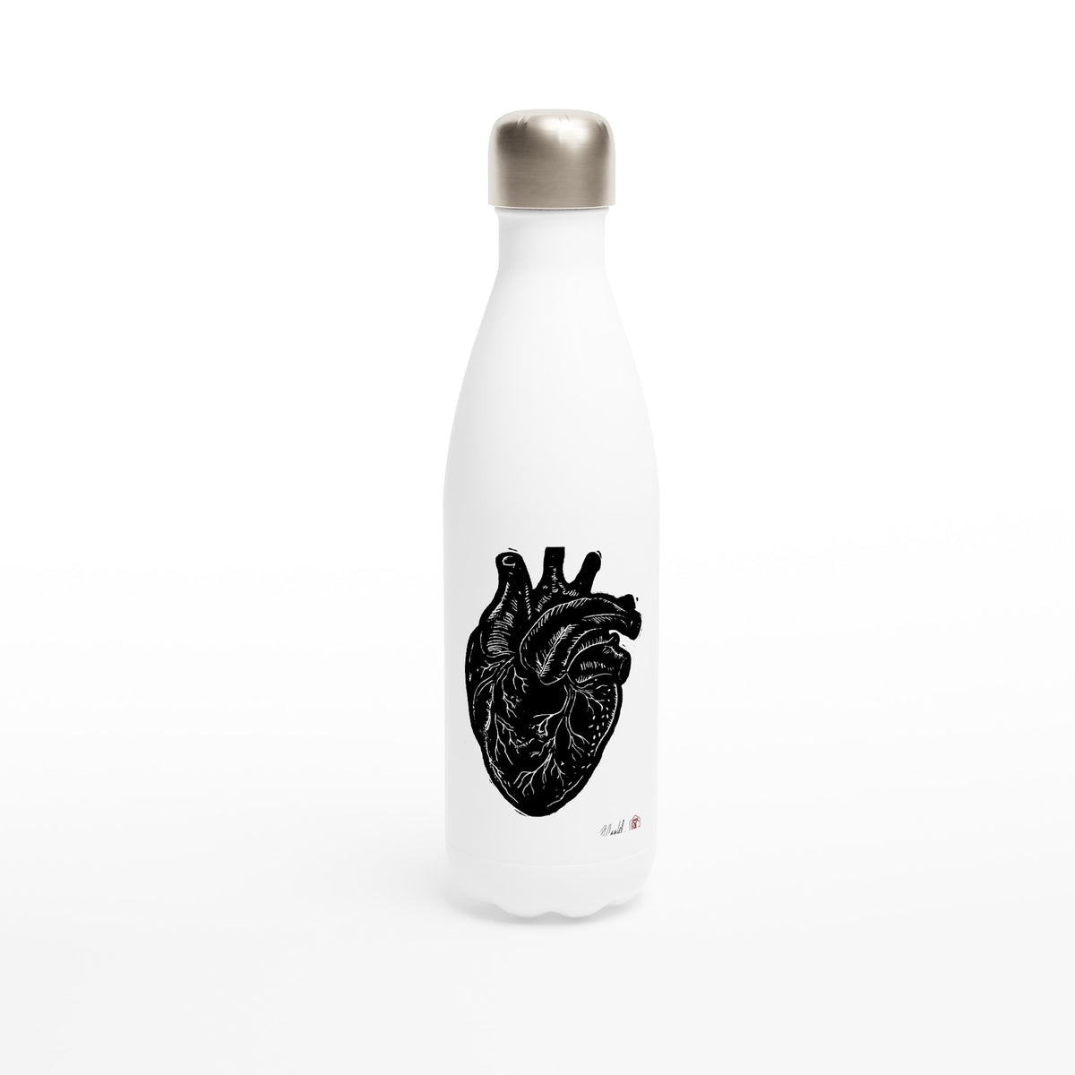 Stainless steel bottle with the linocut “Anatomical Heart” – view 1