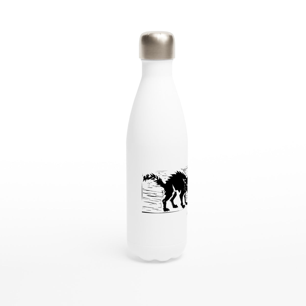 Stainless steel bottle with the linocut “Cat” – view 2