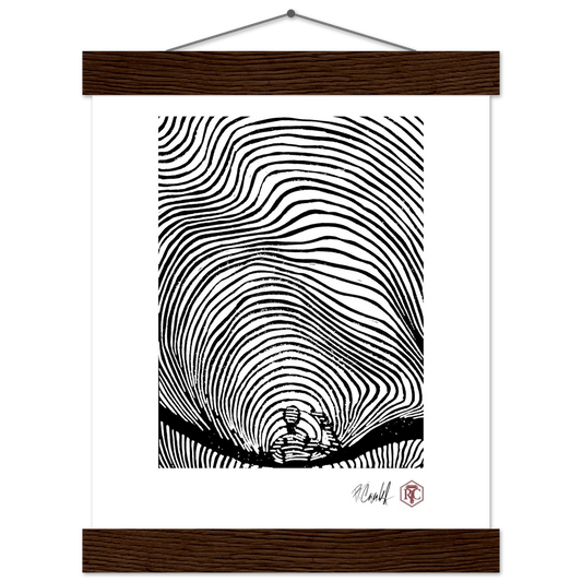 Poster 20 × 25 cm with wooden hanger, linocut “Waves” – front view