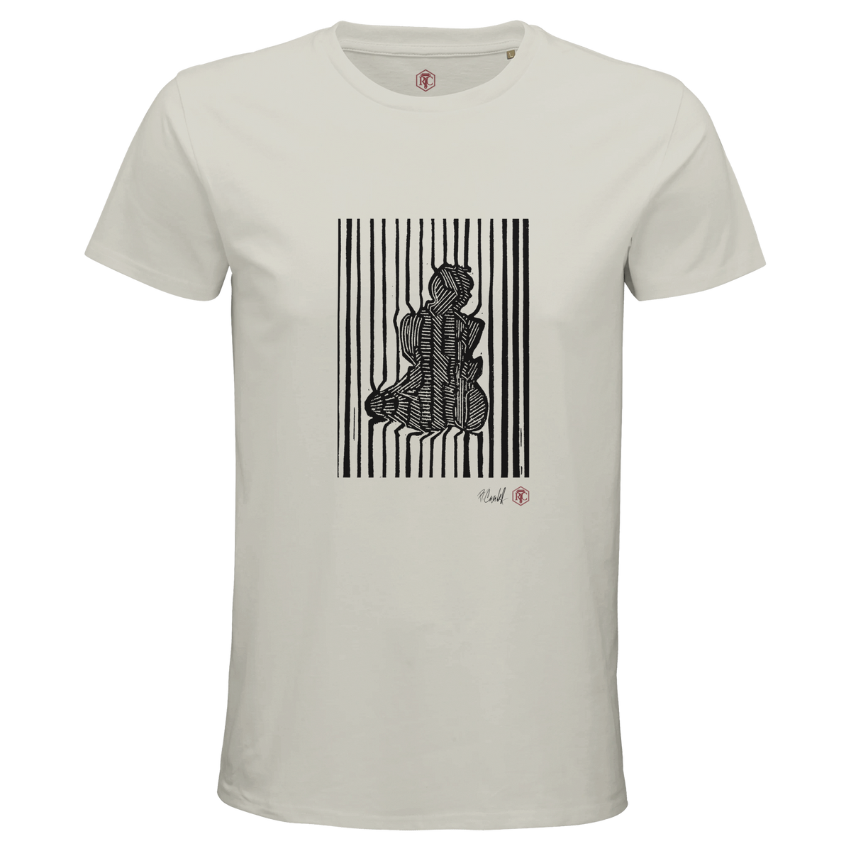 Organic cotton T-shirt with the linocut “Stripes” – ash grey, men’s cut