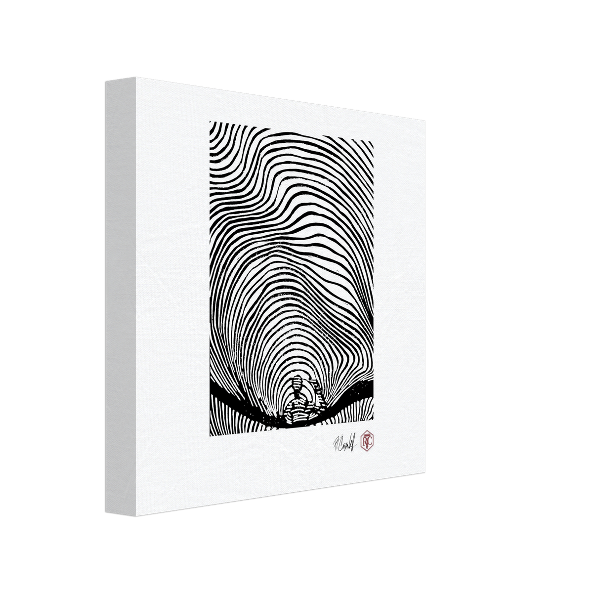 Canvas print 20 × 20 cm with the linocut “Waves” – side view