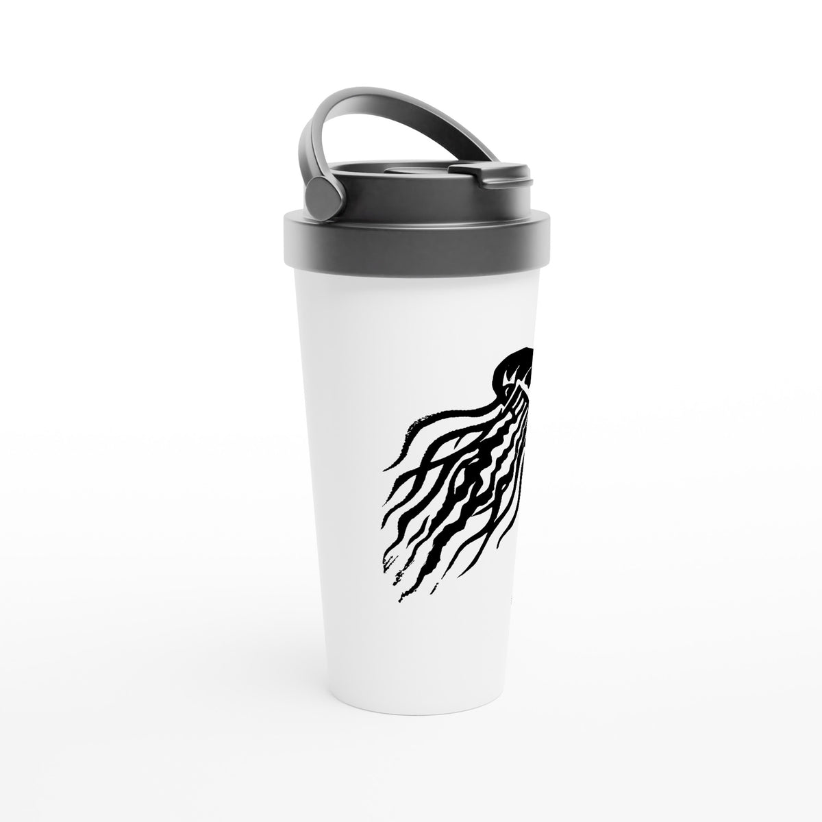 Stainless steel travel mug with the linocut “Jellyfish” – view 2