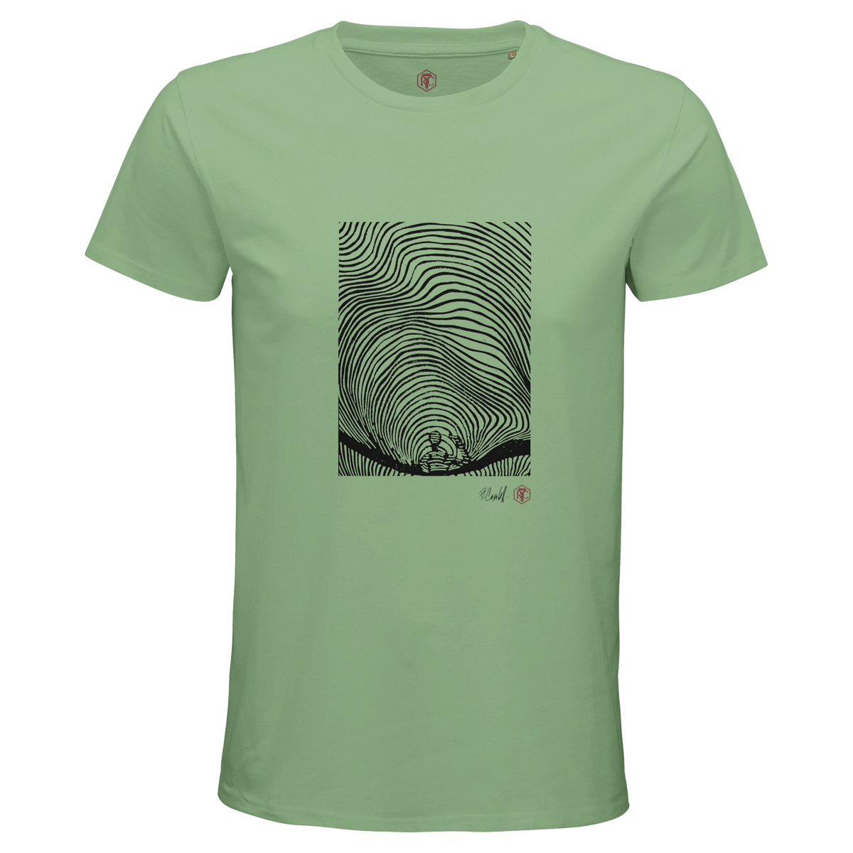 Organic cotton T-shirt with the linocut “Waves” – apple green, men’s cut