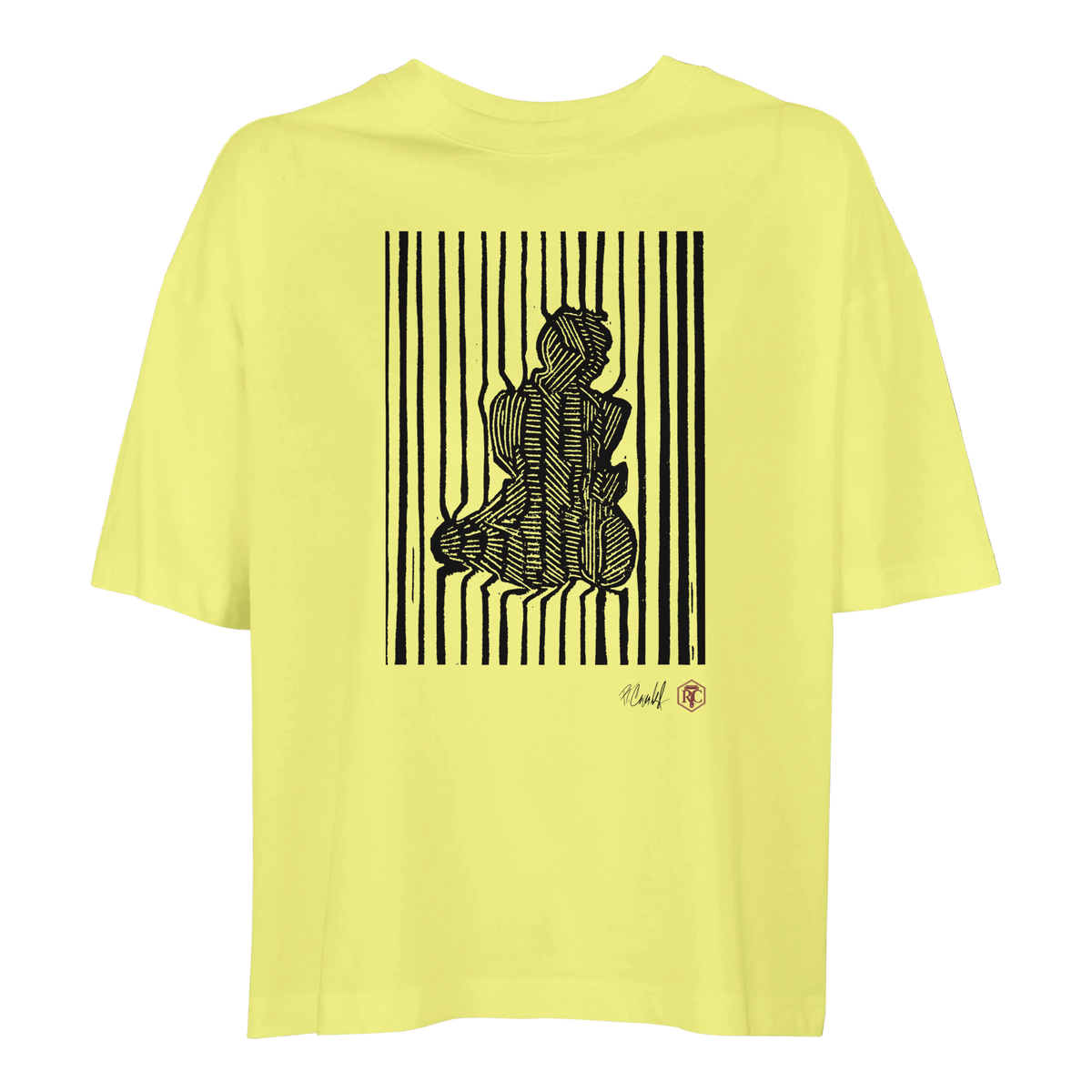 Organic cotton T-shirt with the linocut “Stripes” – light yellow, women’s cut
